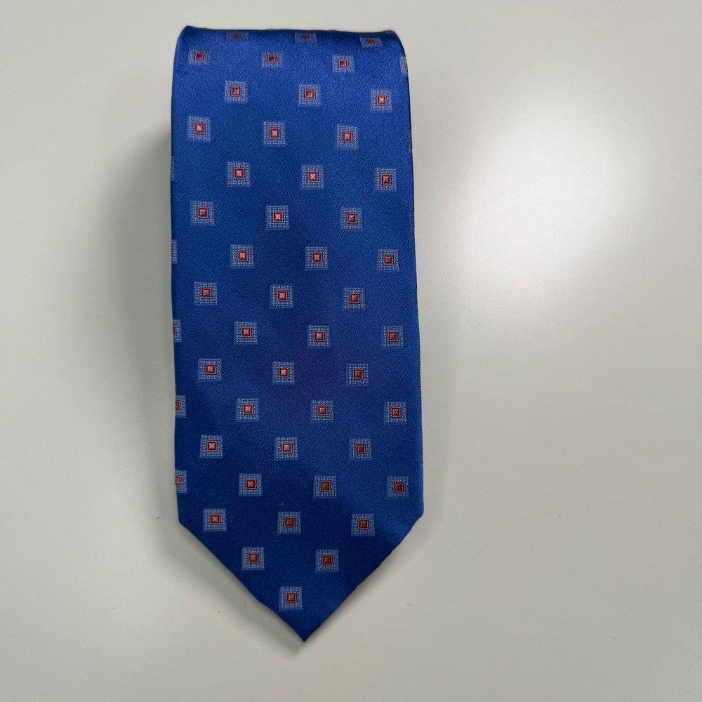 Michael Kors Mens Blue Red Geometric  100% Silk Necktie 3.25" Width Fathers Day